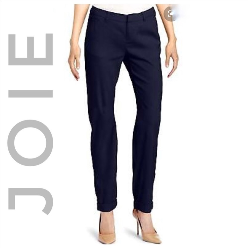 JOIE Linen Trousers Pants Navy Blue High Rise Straight Leg Preppy Size 4